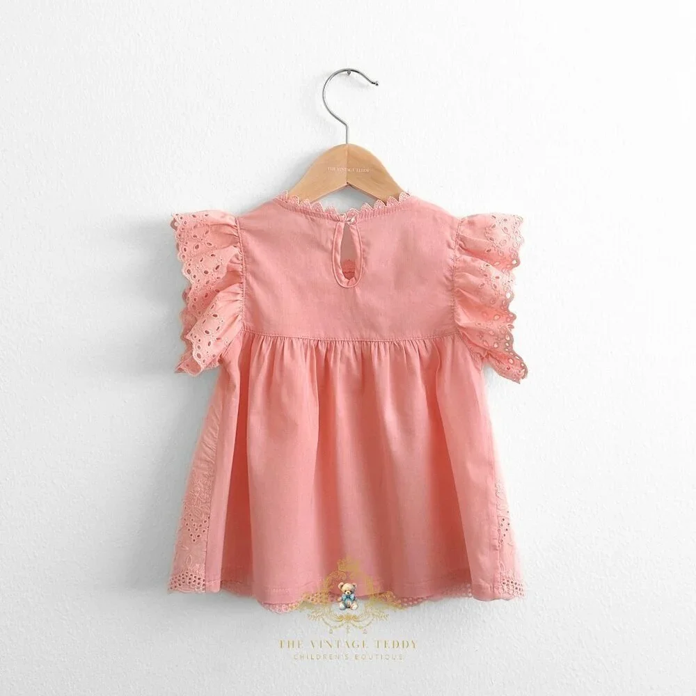 NWT Pretty Girls Blouse Lovely Floral Eyelet Lace Embroidery Bohemian Blush 2T